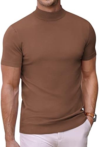 Coofandy Muns mock Turtleneck džemper s kratkim rukavima Majice sa čvrstim bojama Osnovni vitki fit pleteni