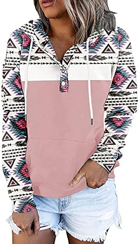 Dame pulover džepni gumb za crtanje dugih rukava s dugim rukavima od ispisane bluze Top džemperi žene ispod 10 ružičaste