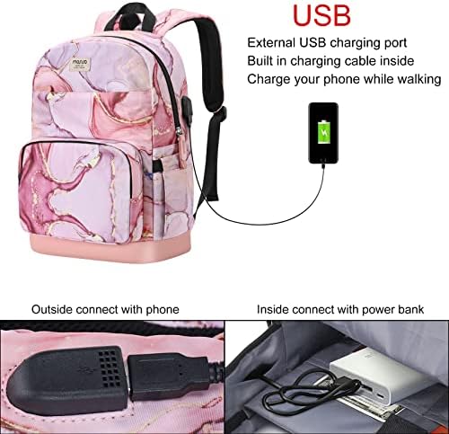 Mosiso 15.6-16 inčni 20L ruksak za žene, poliesterska torba za prazninu za prtljagu sa prtljagom i USB priključkom za punjenje, putni poslovni ruksak, MARBLE MO-MBH216, PINK