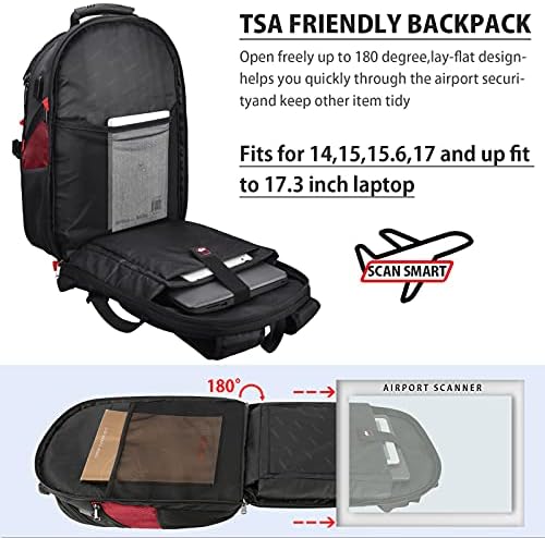 Laptop ruksak veliki 17 inčni TSA Prijateljski putni ruksak protiv krađe sa USB priključkom za punjenje vodootporan College 17in Gaming ruksak za muškarce i žene Školska Računarska torba za Laptop od 17,3 inča, Crvena