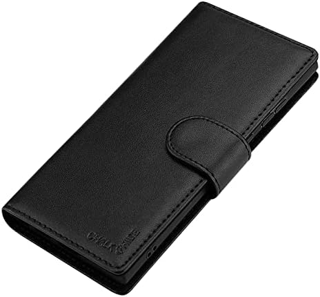 Kreda & HIDE - real Leather Book Wallet Case Cover za Samsung Galaxy S22 Ultra, real koža dizajn sa utor za karticu, magnetno zatvaranje i ugrađeni u Stand-Crna