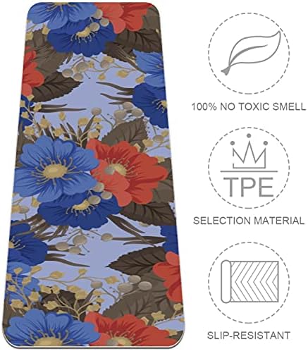 Siebzeh Floral Pattern Background Blue Red Flowers Premium Thick Yoga Mat Eco Friendly Rubber Health & amp;