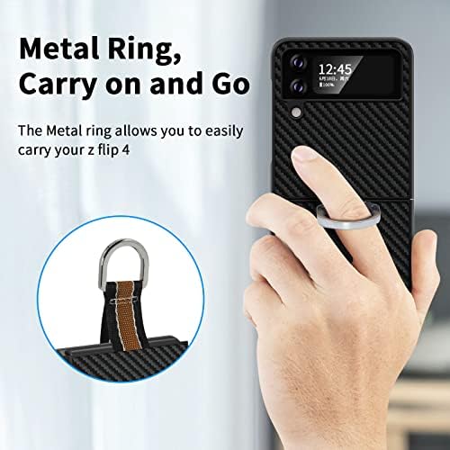 Aunate Samsung Galaxy Z Flip 4 futrola, tanka Samsung Z Flip 4 futrola za telefon od karbonskog PU sa prstenastom