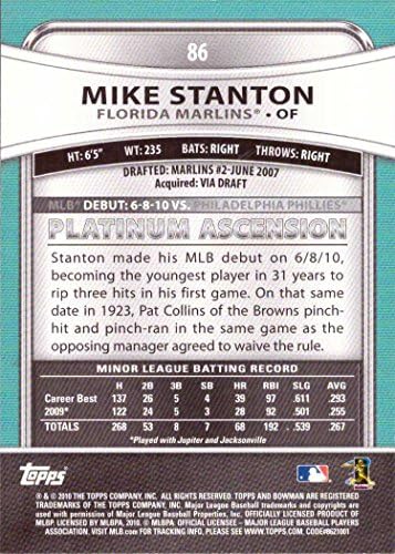 2010 Bowman Platinum bejzbol # 86 Giancarlo Stanton Rookie kartica