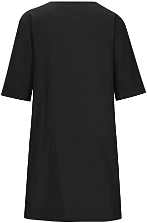 TIFZHADIAO ženska pamučna haljina s džepovima labava ležerna majica haljina s kratkim rukavima okrugla vrata