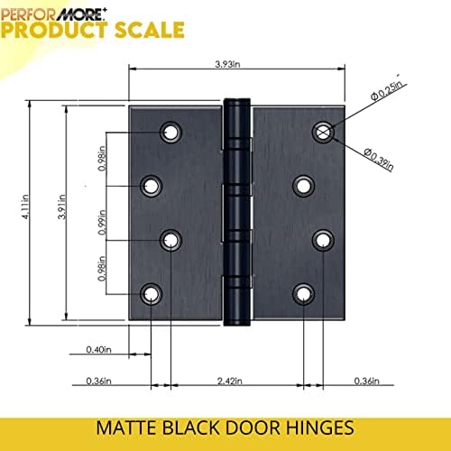 Prtonore 3 pakovanje od 4 x 4 inčne šarke vrata, kvadratni uglovi sa 8 rupa mat crne šarke sa montažnim vijcima za unutrašnjost i eksterijeri Hardverska upotreba