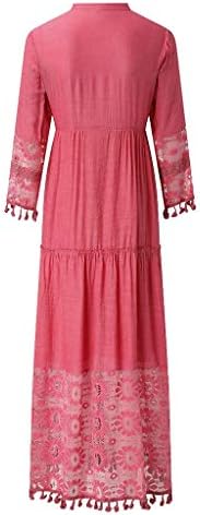 Zefotim ljetne haljine za žene 2023 cvjetna rukava s dugim rukavima u vratu Maxi haljina modne casual haljine za plažu