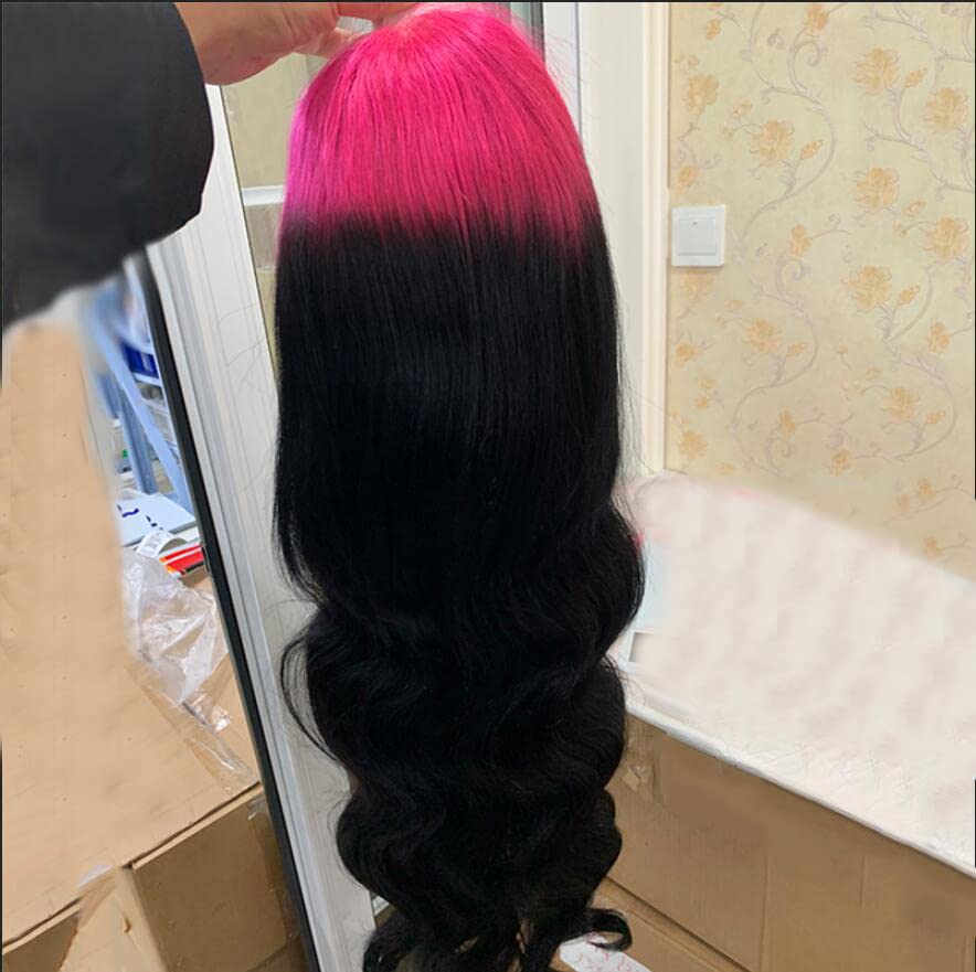 YMS Pink Red ljepljive perike ljudska kosa prethodno Počupane 13x6 HD čipke prednje perike ljudska kosa 150% gustoća tijelo talas perike ljudske kose za crne žene