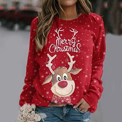 Božićni vrhovi pulover s dugim rukavima Xmas Crewneck dukserice Žene kauzalne dukseve Grafički duks labavi