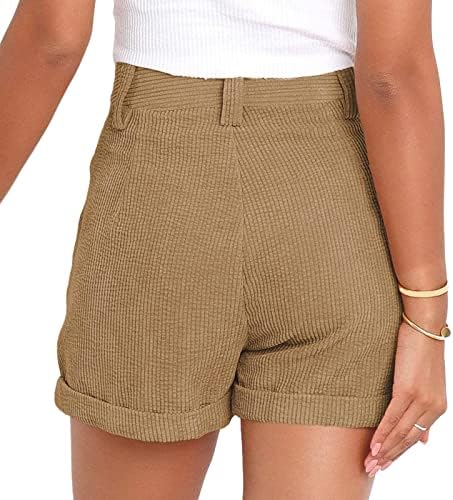 Lensse Ženske kratke hlače Visoki struk sa džepovima kopča čvrste trendi ležerne hlače od meke čvrste plaže