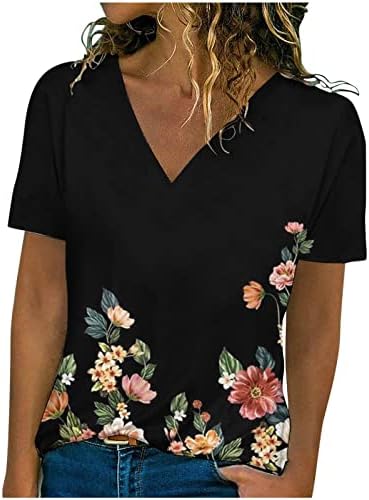 Ljetni vrhovi za žene, ženska majica majica Casual V-izrez majica s kratkim rukavima s labavom dresovom bluzom The Tunic Top