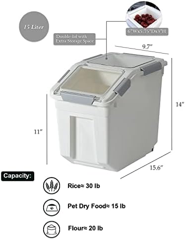 Hanamya posuda za skladištenje pirinča od 15 litara / 30 lbs sa mernom čašom, bez BPA, za pirinač | zrno | hranu za kućne ljubimce / brašno, 2 broja, Belo