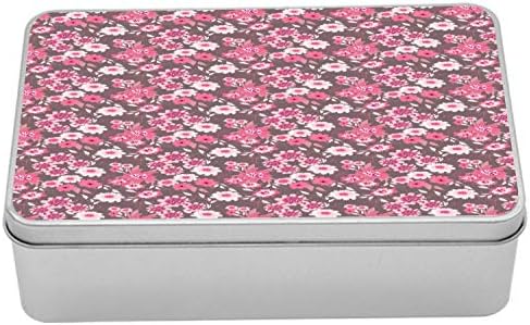AMBESONNE Cvjetni metalni kutija, vintage ružičasti tonovi cvjetni uzorak Engleski vrt Beauty Dizajn, višenamjenski pravokutni limenki kontejner sa poklopcem, 7,2 x 4,7 x 2,2 , tamnoplavi tape i višebojni