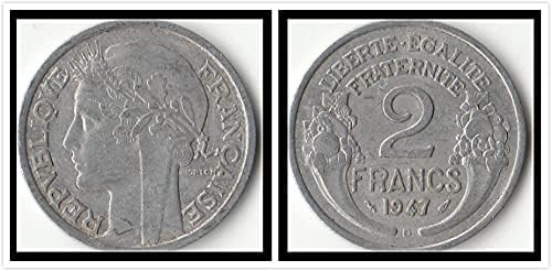 Europski francuski 2 franak kovanica godišnje slučajne djevojke uzorka stranih kovanica