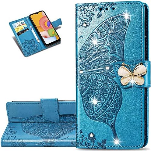 LEMAXELERS Samsung Galaxy A10 / M10 Case Bling Diamond Butterfly Embossed Wallet Flip PU kožna magnetna