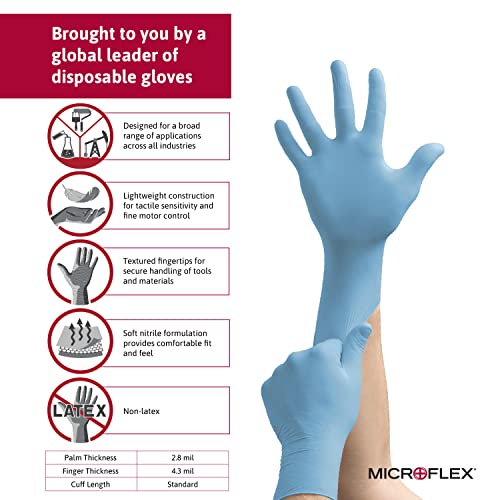 Microflex 92-134 jednokratne nitrilne rukavice bez pudera za čišćenje W / teksturiranih vrhova prstiju-X-velike,