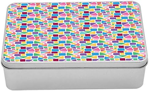 Ambesonne šarena metalna kutija, apstraktni mozaički uzorak sa šarenim oblicima na ilustraciji bijele grafičke