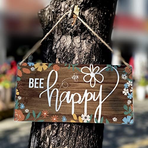 Zemljinski stil pozitivnih zidnih dekora Drveni znakovi rustikalna pčela Happy viseći zidni plak Potpisuje
