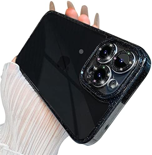 Minscose kompatibilan sa iPhone 13 Pro Max Case 6.7 '', sjajno dijamantni zaštitni zaštitni zaštitni prostori s čistim kristalnim računarom na stražnju svjetluca za bombardajnik za žene za žene - crno