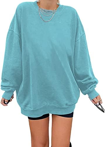 Ženske prevelike dukseve dugih rukava čiste boje u okruglom vratu Ležerne košulje pulover