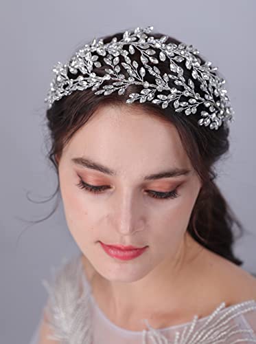 JWICOS vjenčana tijara traka za glavu za Žene Crystal Handmade Queen Leaf Bridal Headbads Headpieces Wedding Hair Accessories za maturu Halloween Cosplay Party Pageant