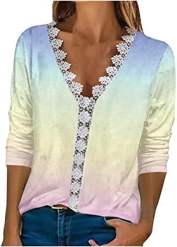 Ležerne tunike za žene Dressy V vrat čipkasta Trim majica Trendy cvjetni štampani 3/4 rukavi bluza ljetne