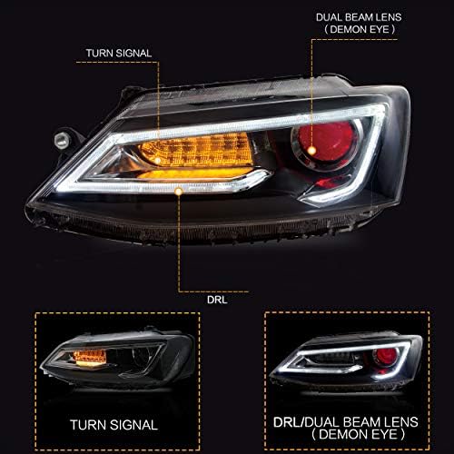 Vland farovi za Volkswagen Jetta 2012-2018 W / DRL, LED prednje svjetlo sa sekvencijalnim Žmigavcem, Plug-n-Play