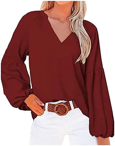 Womens V izrez šifon bluza plus veličine pad ramena fenjer dugih rukava, ležerne duge labave točne majice
