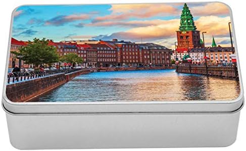 Ambesonne evropska limena kutija, scenski ljetni pogled na zalazak sunca Kopenhagen Danska Old Scandinavska