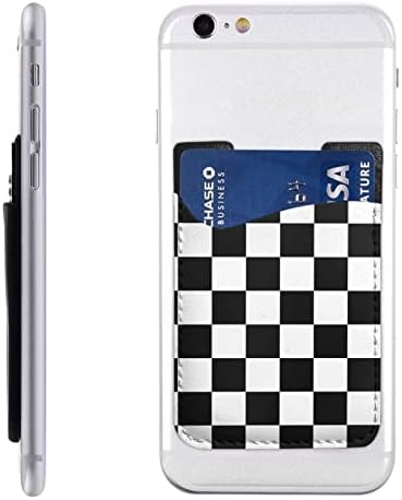 Crna bijela utrka karirani zastava držač telefona PU kožna kreditna kartica ID kućišta 3M ljepljivi rukavi