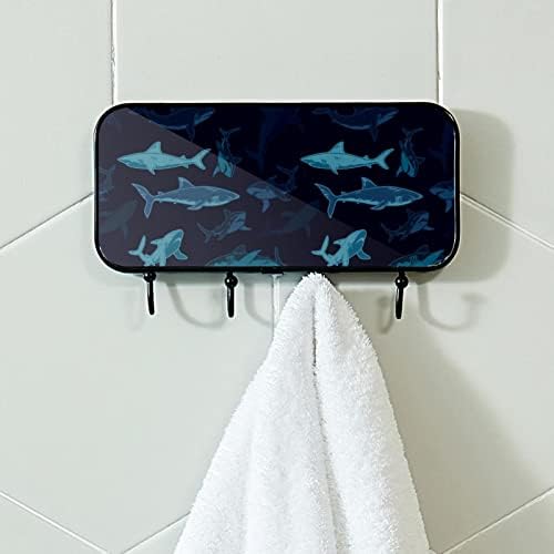 Mornarsko plavo morsko morsko uzorak Plivanje Print kaput nosač zida, ulazni kaput nosač sa 4 kuka za kapute kaputi za ručnik torbica ogrtači kupaonica u kupaonici dnevni boravak