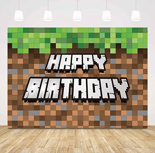 7x5ft Pixel Sretan rođendan pozadina za Video igre porodične rođendanske potrepštine dekoracije rudarstvo