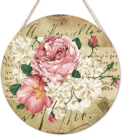 Dobrodošli na vintage francuski ružin cvjetni okrugli drveni znak retro novinske glazbe Napomena Pozitivna