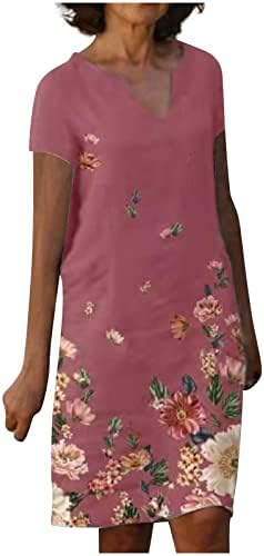 Ljetne haljine za žene plus veličine posteljina haljina kratki rukav V izrez vintage cvjetni ispis koljena dužina midi Shift haljina