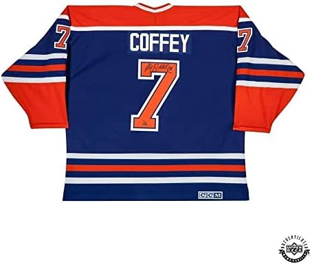 Paul Coffey Autographing & Upisan Edmonton Oiller® Autentični plavi dres - gornja paluba - autogramirani NHL dresovi