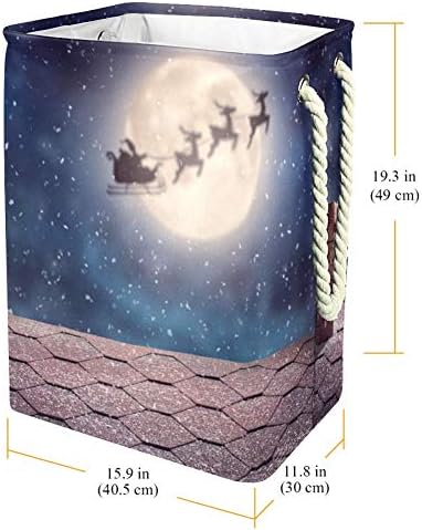 Inhomer Santa Claus leti u svojim sankama na pozadini moon Sky 300d Oxford PVC vodootporna odjeća Hamper velika korpa za veš za deke igračke za odjeću u spavaćoj sobi