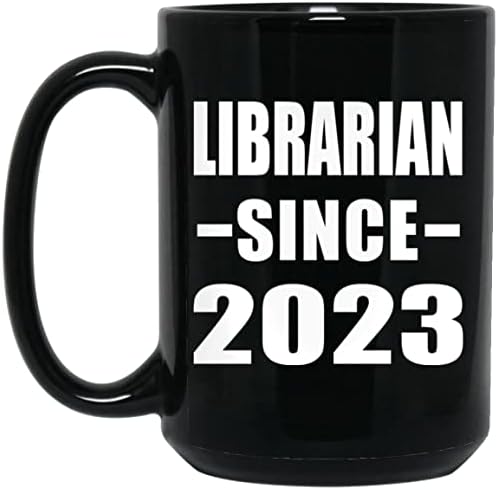 Designsify bibliotekar od 2023. godine, 15oz Crna šolja za kafu keramičko posuđe za čaj sa ručkom, pokloni