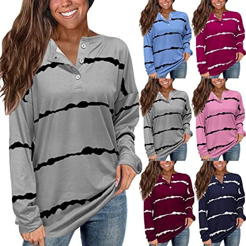 Ženska traka pulover pulover Duks ležerne pulover Top dimljiva pamučna dugmeta za okrugle vrata na otvorenom bluza