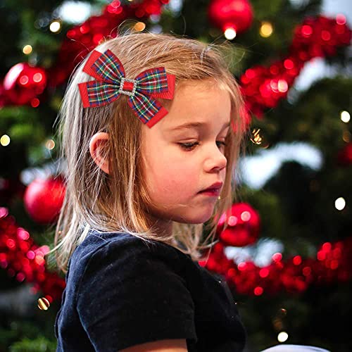 Božić Rhinestone karirani lukovi za kosu za malu djecu djevojčice, 4 inča Božićna Mašnaknot ukosnica karirana rešetkasta mašna kosa Aligator klip dodatna oprema za malu djecu Nova Godina Božić Pokloni