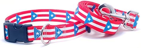 Ovratnik za pse i povodac set sa zastavom Portoriko | Odlično za odmor, posebne događaje, festivale, dane
