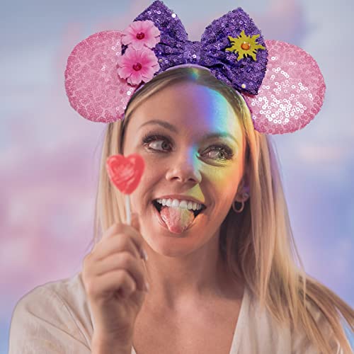 ZHENNAN Mouse Ear Headbands za žene i djevojčice, Glitter Rapunzel Headbands Rapunzel Costume for Birthday Party Favors Prom Hair Accessories