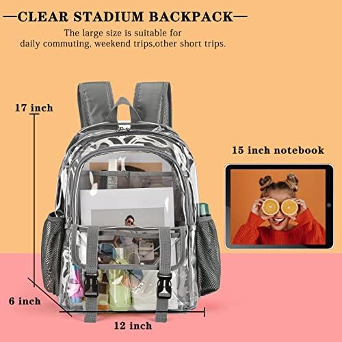 KUI WAN Clear ruksak, velika bistra torba stadion odobren za teške uslove rada PVC prozirni prozirni ruksaci za koledž,stadion,rad,sigurnost, Festival, siva