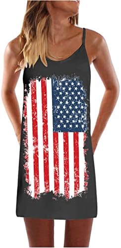 Mini haljine HCJKDU za žene špagete remen bez rukava 4. jula Dan nezavisnosti Dress American Flag Ispiši casual haljina