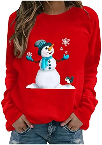 Božićna dukserica Ženska Crewneck Dugi rukav Xmas Snowman Print Tes Ters Bluza Pulover Osnovni klasični