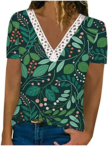 Havajski majice za žene Dressing V izrez vrhovi čipka šuplje majica cvjetni ispis ties labavi ugrađeni ljetni
