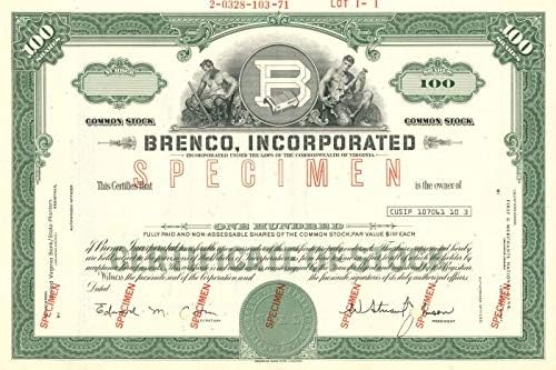 Brenco, Incorporated-Certifikat Zaliha
