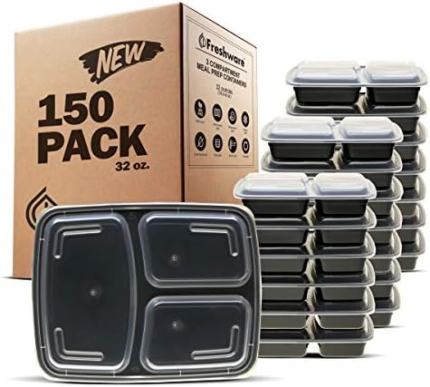 Kontejneri za pripremu svježeg posuđa [150 pakovanje] 3 pretinac i kontejneri za pripremu obroka [150 Pakovanje] 1 pretinac za skladištenje hrane sa poklopcima, Bento kutija,