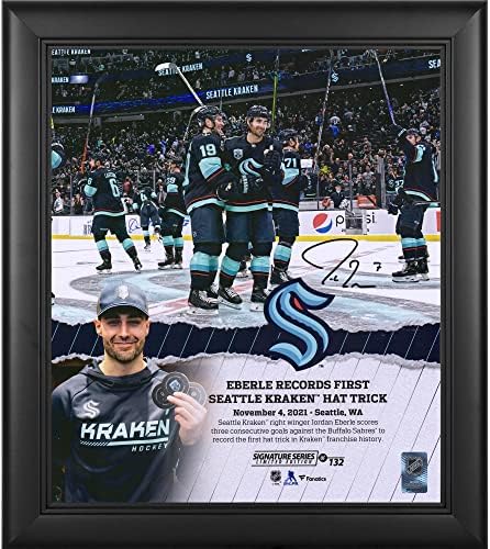 Jordan Eberle Seattle Kraked uokvireno autogramirano 15 x 17 hat trick kolaž - ograničeno izdanje 132 - autogramene NHL fotografije
