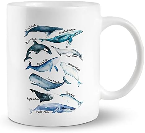 PUHEI & nbsp; vrste kitova akvarel Print 11 unci keramička šolja za šolju, šolja za šolju za čaj za morske