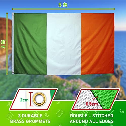 Eugenys Irska Irska Zastava 3x5 Irski flaster bez stopala uključen - svijetle žive boje, izdržljive mesingane